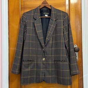 Vintage Requirements Women’s Navy Brown Plaid Blazer 10